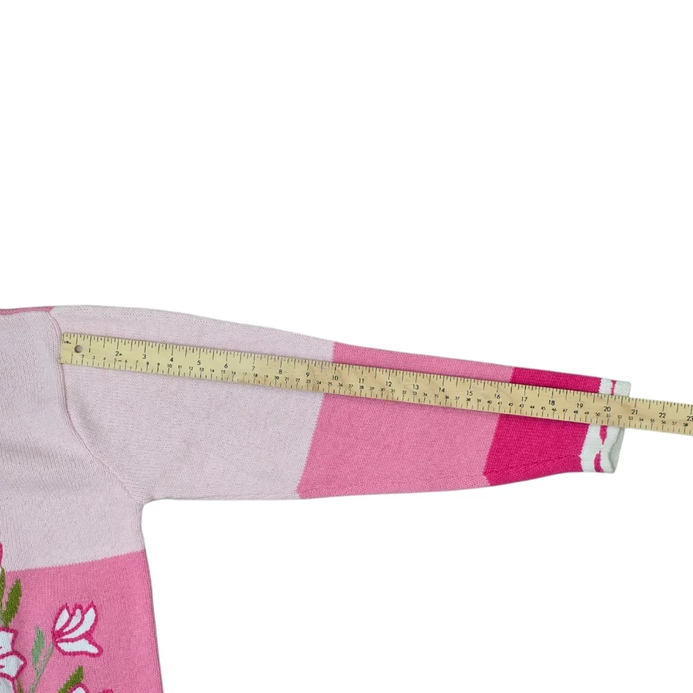 *VTG/NWT* STORYBOOK KNITS Vtg Pink Floral Cardigan, Pink Floral Knit Sweater - Picture 8 of 12